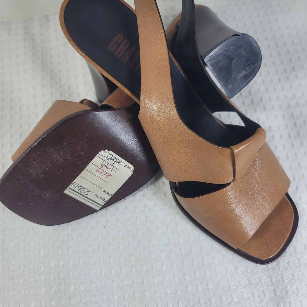 Cognac Leather Slingback Heels - Women